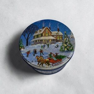 Vintage 1988 Potpourri Press Christmas Winter Village Metal Tin with Coaster